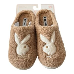 PLAYBOY Slip On Playboy Bunny Head Slippers Tan Size S NEW